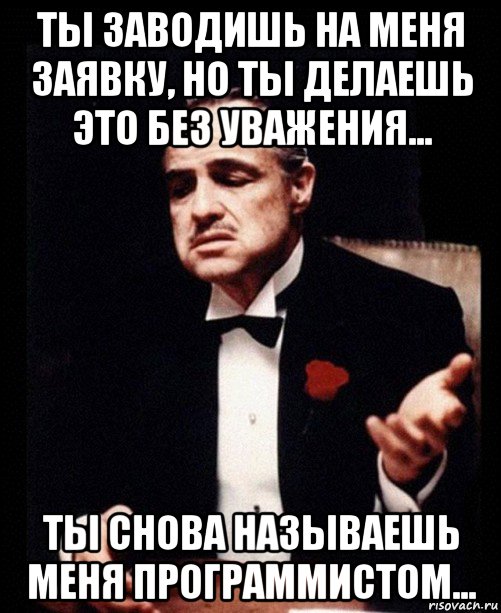 ты заводишь на меня заявку, но ты делаешь это без уважения... ты снова называешь меня программистом..., Мем ты делаешь это без уважения