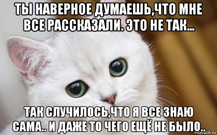 ты наверное думаешь,что мне все рассказали. это не так... так случилось,что я все знаю сама.. и даже то чего ещё не было..