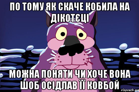 по тому як скаче кобила на дікотєці можна поняти чи хоче вона шоб осідлав її ковбой, Мем Волк