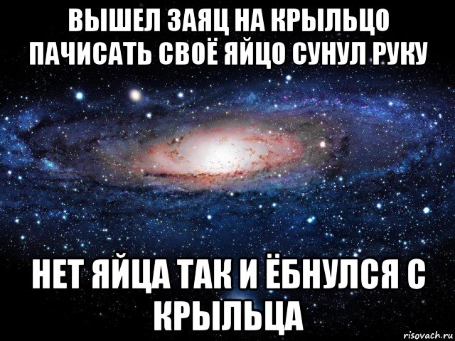 вышел заяц на крыльцо пачисать своё яйцо сунул руку нет яйца так и ёбнулся с крыльца, Мем Вселенная