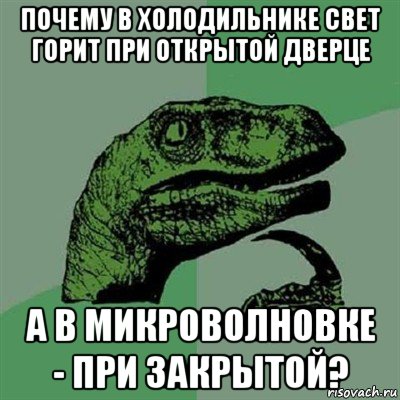 почему в холодильнике свет горит при открытой дверце а в микроволновке - при закрытой?, Мем Филосораптор