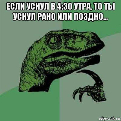 если уснул в 4:30 утра, то ты уснул рано или поздно... , Мем Филосораптор