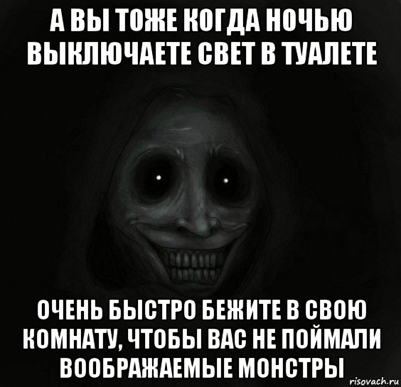 а вы тоже когда ночью выключаете свет в туалете очень быстро бежите в свою комнату, чтобы вас не поймали воображаемые монстры, Мем Ночной гость