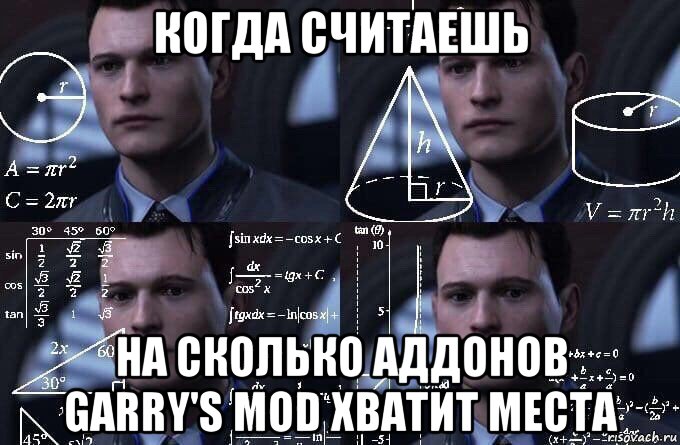 когда считаешь на сколько аддонов garry's mod хватит места, Мем  Коннор задумался