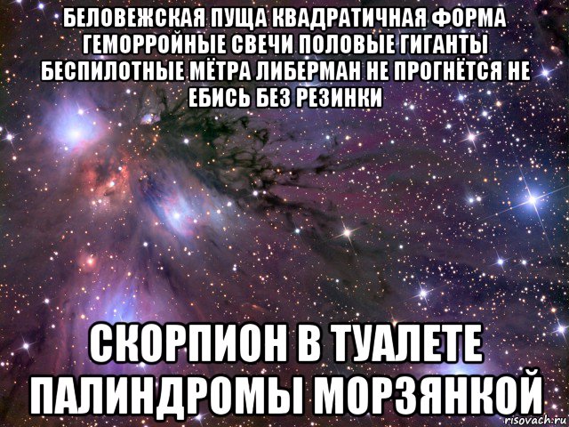 беловежская пуща квадратичная форма геморройные свечи половые гиганты беспилотные мётра либерман не прогнётся не ебись без резинки скорпион в туалете палиндромы морзянкой, Мем Космос