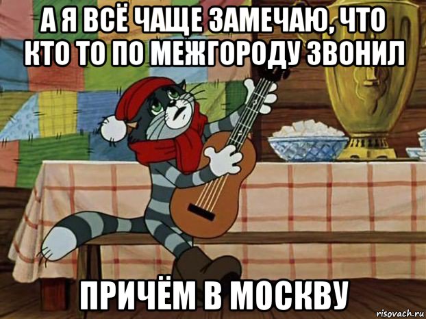 а я всё чаще замечаю, что кто то по межгороду звонил причём в москву, Мем Кот Матроскин с гитарой