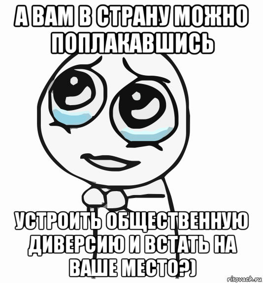 а вам в страну можно поплакавшись устроить общественную диверсию и встать на ваше место?)