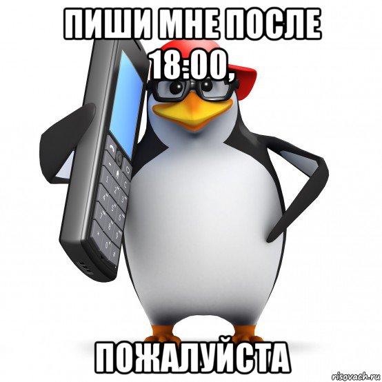 пиши мне после 18:00, пожалуйста, Мем   Пингвин звонит