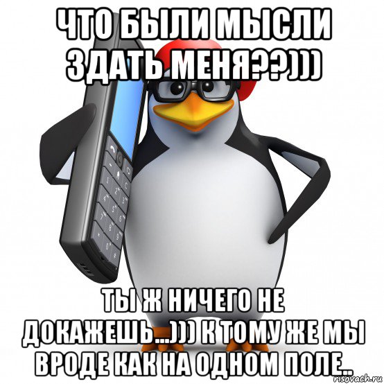 что были мысли здать меня??))) ты ж ничего не докажешь...))) к тому же мы вроде как на одном поле.., Мем   Пингвин звонит