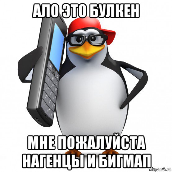 ало это булкен мне пожалуйста нагенцы и бигмап, Мем   Пингвин звонит