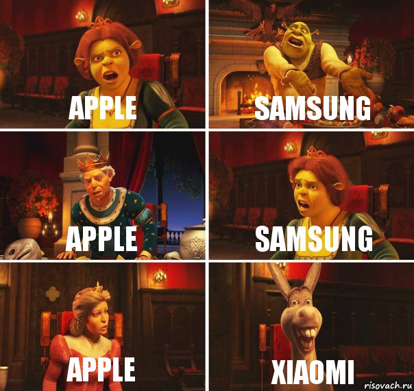 Apple Samsung Apple Samsung Apple Xiaomi, Комикс  Шрек Фиона Гарольд Осел