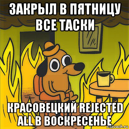 закрыл в пятницу все таски красовецкий rejected all в воскресенье, Мем Собака в огне