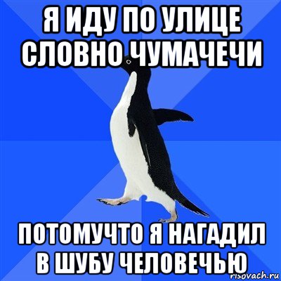 я иду по улице словно чумачечи потомучто я нагадил в шубу человечью, Мем  Социально-неуклюжий пингвин