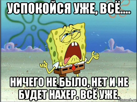 успокойся уже, всё.... ничего не было, нет и не будет нахер. всё уже.