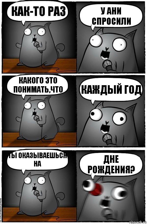 Как-то раз у Ани спросили какого это понимать,что каждый год ты оказываешься на ДНЕ рождения?, Комикс  Стендап-кот