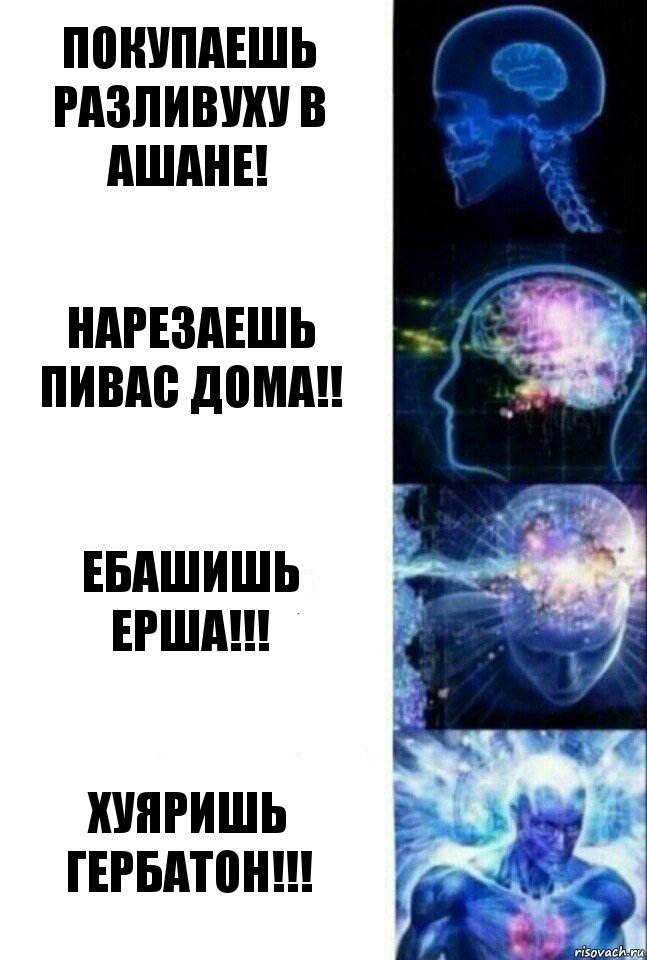 Покупаешь разливуху в АШАНЕ! Нарезаешь пивас дома!! Ебашишь ЕРША!!! Хуяришь ГЕРБАТОН!!!, Комикс  Сверхразум