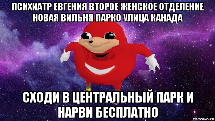 психиатр евгения второе женское отделение новая вильня парко улица канада сходи в центральный парк и нарви бесплатно, Мем Угандский Наклз