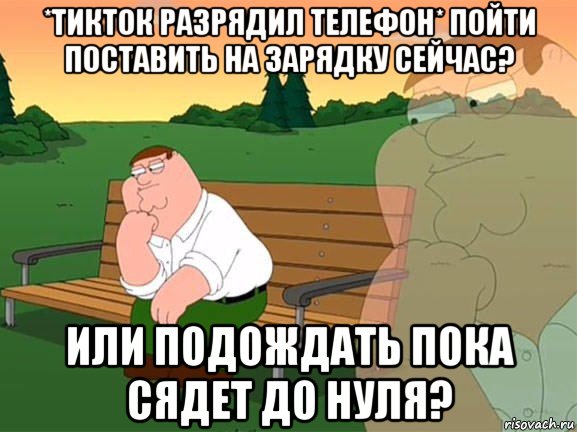 *тикток разрядил телефон* пойти поставить на зарядку сейчас? или подождать пока сядет до нуля?, Мем Задумчивый Гриффин