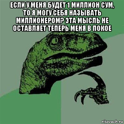 если у меня будет 1 миллион сум, то я могу себя называть миллионером? эта мысль не оставляет теперь меня в покое , Мем Филосораптор