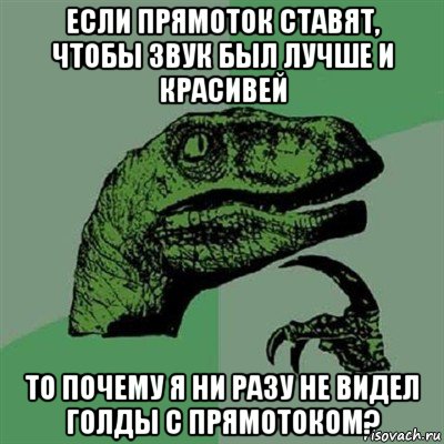 если прямоток ставят, чтобы звук был лучше и красивей то почему я ни разу не видел голды с прямотоком?, Мем Филосораптор