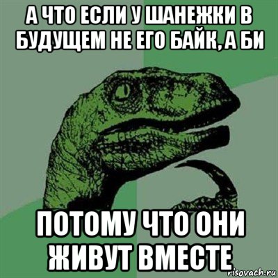 а что если у шанежки в будущем не его байк, а би потому что они живут вместе, Мем Филосораптор