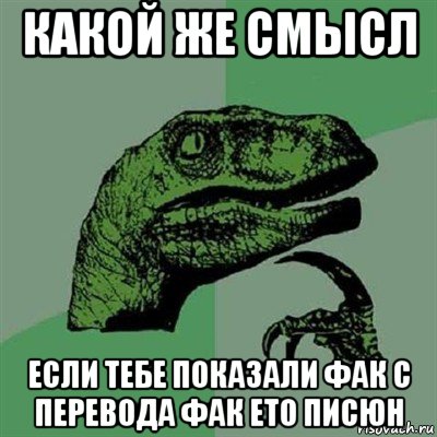 какой же смысл если тебе показали фак с перевода фак ето писюн, Мем Филосораптор