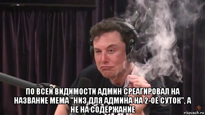  по всей видимости админ среагировал на название мема "низ для админа на 2-ое суток", а не на содержание, Мем Илон Маск