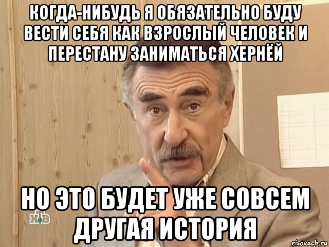 когда-нибудь я обязательно буду вести себя как взрослый человек и перестану заниматься хернёй но это будет уже совсем другая история, Мем Каневский (Но это уже совсем другая история)