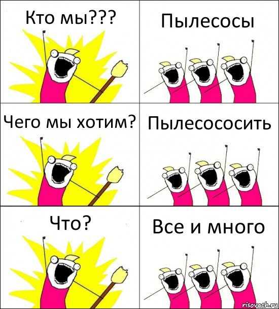 Кто мы??? Пылесосы Чего мы хотим? Пылесососить Что? Все и много