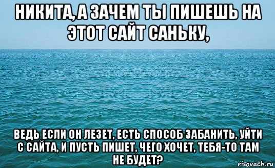 никита, а зачем ты пишешь на этот сайт саньку, ведь если он лезет, есть способ забанить, уйти с сайта, и пусть пишет, чего хочет, тебя-то там не будет?, Мем Море