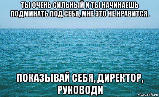 ты очень сильный и ты начинаешь подминать под себя, мне это не нравится. показывай себя, директор, руководи, Мем Море