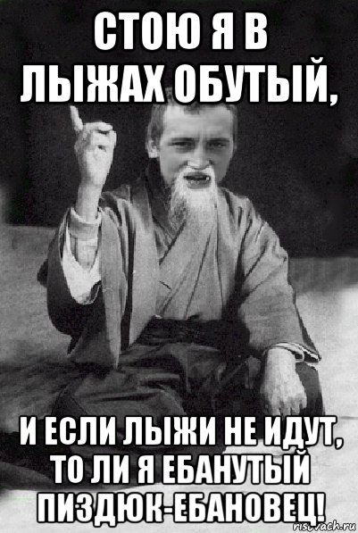 стою я в лыжах обутый, и если лыжи не идут, то ли я ебанутый пиздюк-ебановец!, Мем Мудрий паца