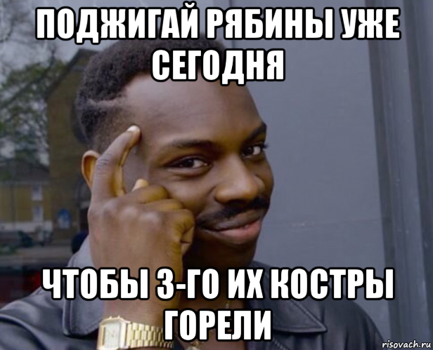 поджигай рябины уже сегодня чтобы 3-го их костры горели, Мем Негр с пальцем у виска