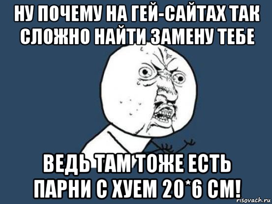 ну почему на гей-сайтах так сложно найти замену тебе ведь там тоже есть парни с хуем 20*6 см!, Мем Ну почему