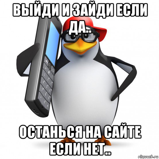 выйди и зайди если да.. останься на сайте если нет.., Мем   Пингвин звонит