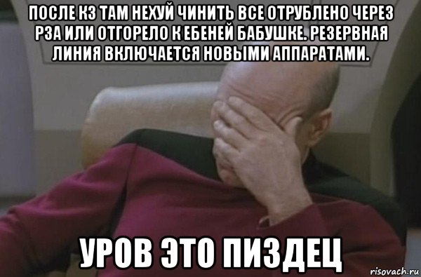 после кз там нехуй чинить все отрублено через рза или отгорело к ебеней бабушке. резервная линия включается новыми аппаратами. уров это пиздец, Мем  Рукалицо