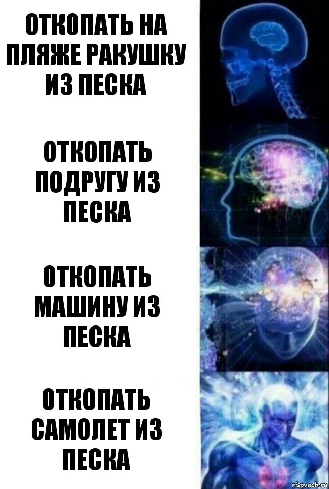 Откопать на пляже ракушку из песка Откопать подругу из песка Откопать машину из песка Откопать самолет из песка, Комикс  Сверхразум