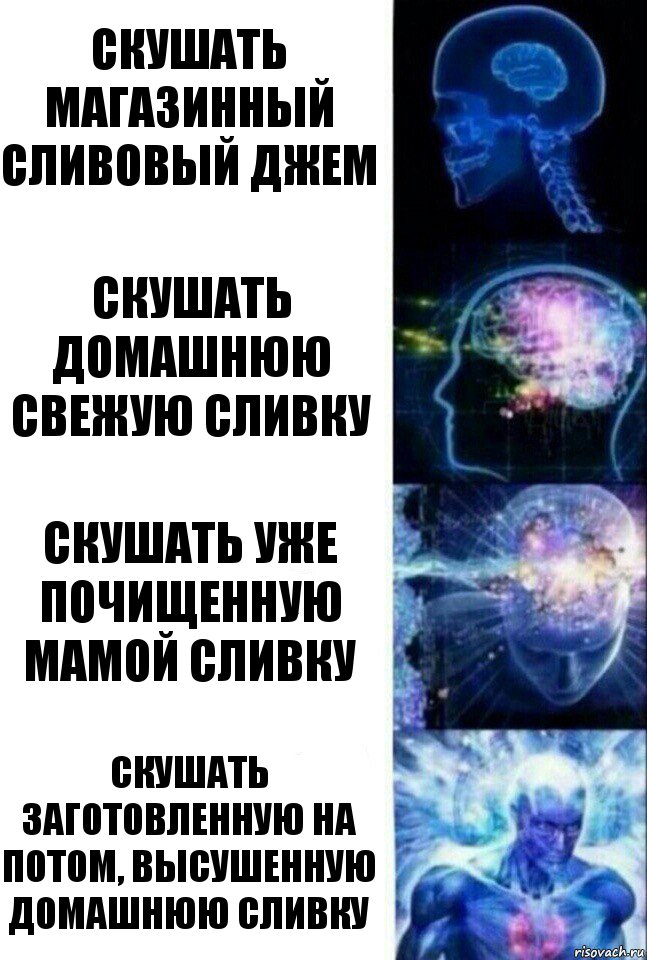 Скушать магазинный сливовый джем Скушать домашнюю свежую сливку Скушать уже почищенную мамой сливку Скушать заготовленную на потом, высушенную домашнюю сливку, Комикс  Сверхразум