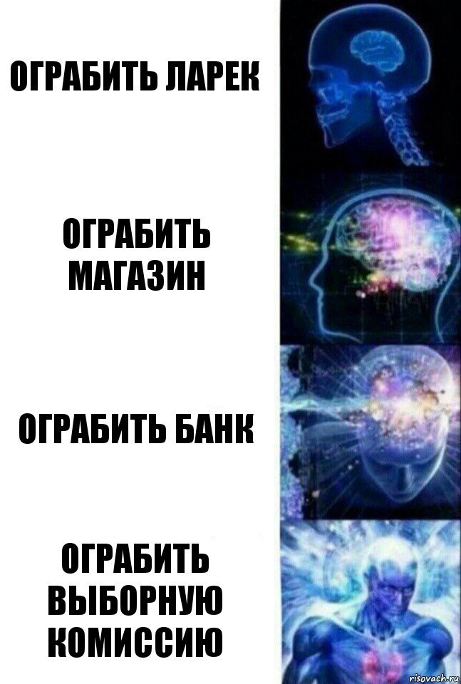 ограбить ларек ограбить магазин ограбить банк ограбить выборную комиссию, Комикс  Сверхразум