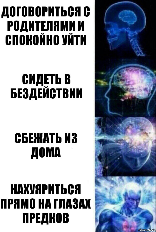 договориться с родителями и спокойно уйти сидеть в бездействии сбежать из дома нахуяриться прямо на глазах предков, Комикс  Сверхразум