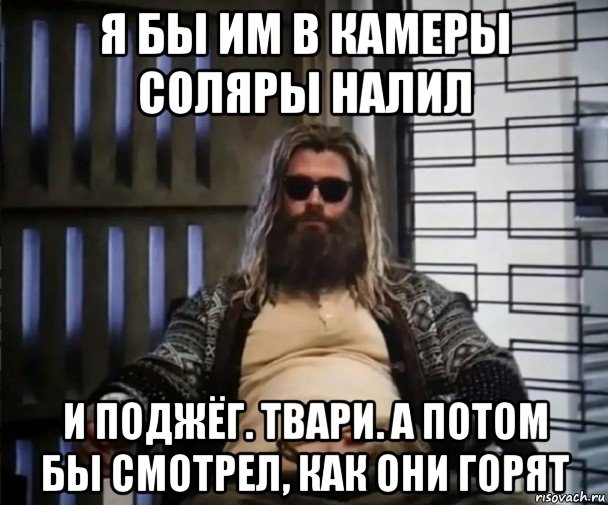 я бы им в камеры соляры налил и поджёг. твари. а потом бы смотрел, как они горят, Мем Толстый Тор