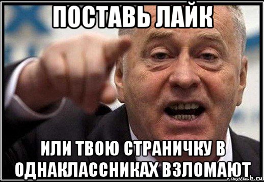 поставь лайк или твою страничку в однаклассниках взломают, Мем жириновский ты