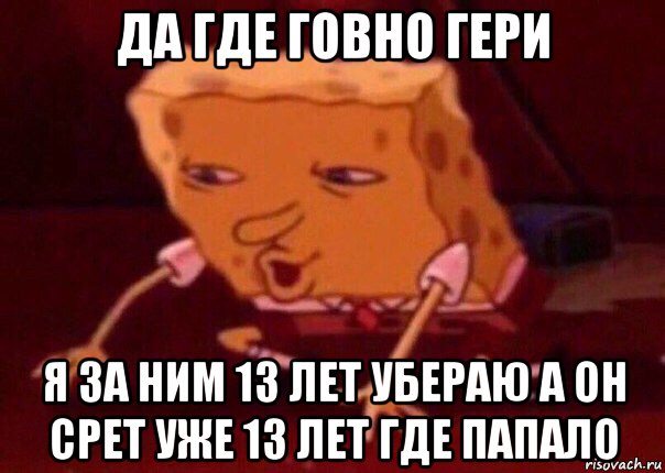 да где говно гери я за ним 13 лет убераю а он срет уже 13 лет где папало, Мем    Bettingmemes