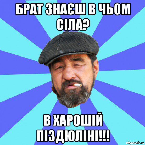 брат знаєш в чьом сіла? в харошій піздюліні!!!, Мем Бомж флософ