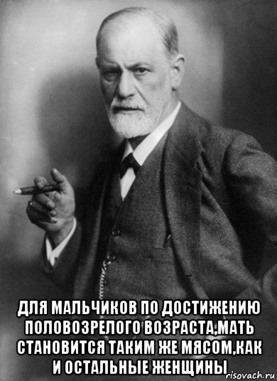  для мальчиков по достижению половозрелого возраста,мать становится таким же мясом,как и остальные женщины, Мем    Фрейд