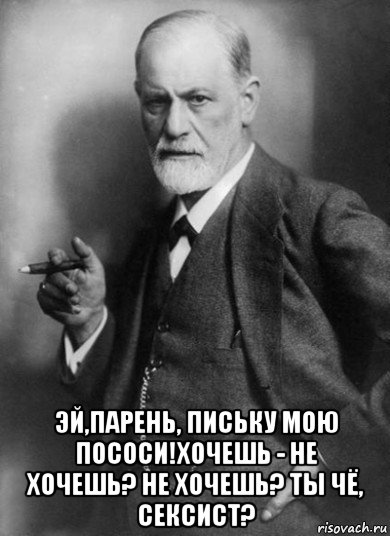  эй,парень, письку мою пососи!хочешь - не хочешь? не хочешь? ты чё, сексист?