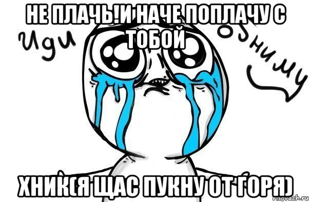 не плачь!и наче поплачу с тобой хник(я щас пукну от горя), Мем Иди обниму