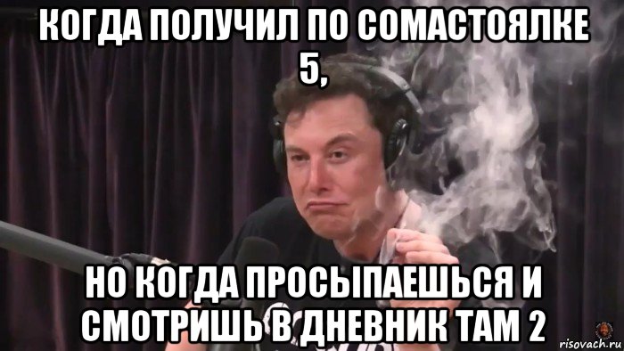 когда получил по сомастоялке 5, но когда просыпаешься и смотришь в дневник там 2, Мем Илон Маск