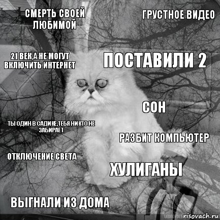 Смерть своей любимой Разбит компьютер Поставили 2 выгнали из дома Ты один в садике,тебя никто не забирает Грустное видео Хулиганы 21 век,а не могут включить интернет Отключение света Сон, Комикс  кот безысходность