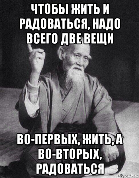 чтобы жить и радоваться, надо всего две вещи во-первых, жить, а во-вторых, радоваться, Мем Монах-мудрец (сэнсей)